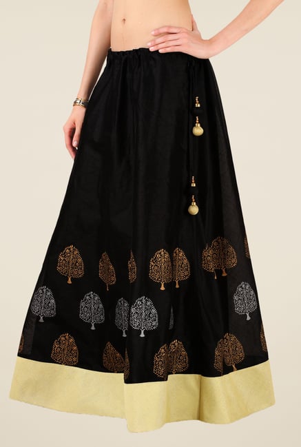 Studio Rasa Black Semi Dupion Printed Skirt Studio Rasa Black Semi Dupion Printed Skirt