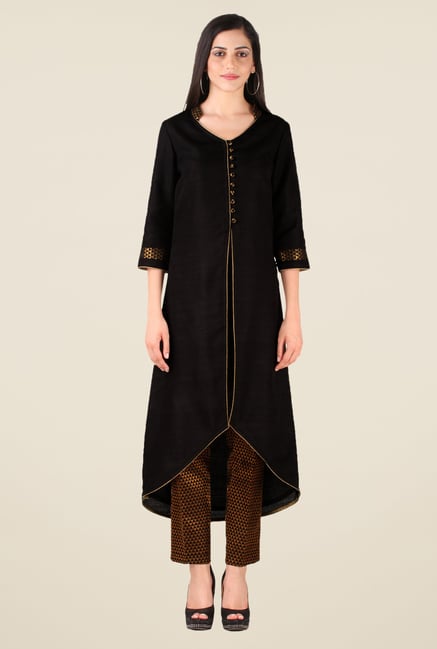 Studio Rasa Black Bhagalpuri Dupion Kurta Studio Rasa Black Bhagalpuri Dupion Kurta