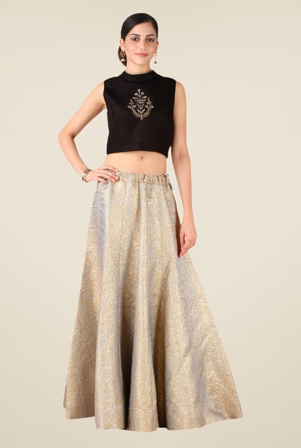 Studio Rasa Grey & Black Semi Brocade Kalidaar Lehenga Set Studio Rasa Grey & Black Semi Brocade Kalidaar Lehenga Set
