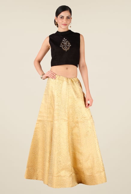 Studio Rasa Beige & Black Semi Brocade Kalidaar Lehenga Set Studio Rasa Beige & Black Semi Brocade Kalidaar Lehenga Set