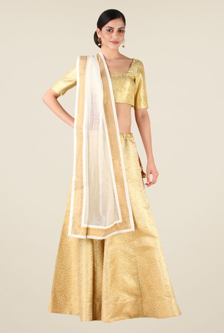 Studio Rasa Beige Semi Brocade Kalidaar Lehenga Set Studio Rasa Beige Semi Brocade Kalidaar Lehenga Set
