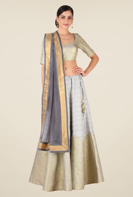 Studio Rasa Grey Bhagalpuri Semi Brocade Lehenga Set Studio Rasa Grey Bhagalpuri Semi Brocade Lehenga Set