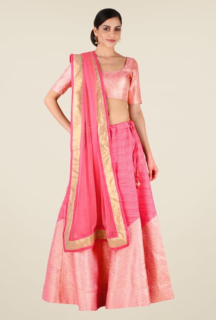 Studio Rasa Pink Bhagalpuri Semi Brocade Lehenga Set Studio Rasa Pink Bhagalpuri Semi Brocade Lehenga Set