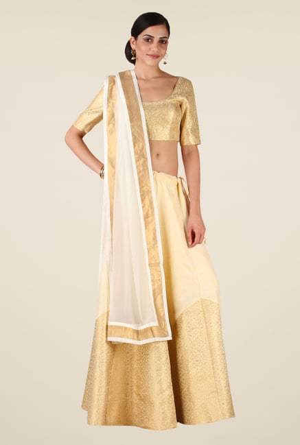 Studio Rasa Beige Bhagalpuri Semi Brocade Lehenga Set Studio Rasa Beige Bhagalpuri Semi Brocade Lehenga Set