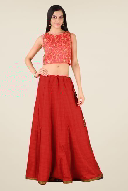 Studio Rasa Red Bhagalpuri Dupion Kalidaar Lehenga Set Studio Rasa Red Bhagalpuri Dupion Kalidaar Lehenga Set