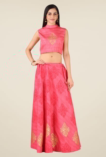 Studio Rasa Pink Bhagalpuri Hand Block Print Lehenga Set Studio Rasa Pink Bhagalpuri Hand Block Print Lehenga Set