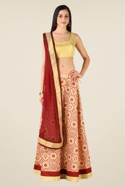 Studio Rasa Beige & Maroon Bhagalpuri Printed Lehenga Set Studio Rasa Beige & Maroon Bhagalpuri Printed Lehenga Set