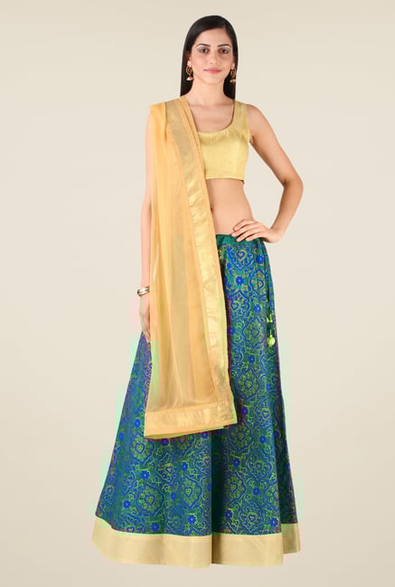 Studio Rasa Blue & Beige Bhagalpuri Printed Lehenga Set Studio Rasa Blue & Beige Bhagalpuri Printed Lehenga Set