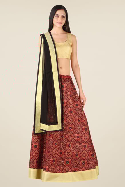 Studio Rasa Maroon & Beige Bhagalpuri Printed Lehenga Set Studio Rasa Maroon & Beige Bhagalpuri Printed Lehenga Set