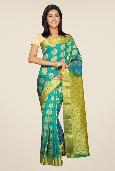 Pavecha's Blue Printed Silk Kanjivaram Saree Pavecha's Blue Printed Silk Kanjivaram Saree