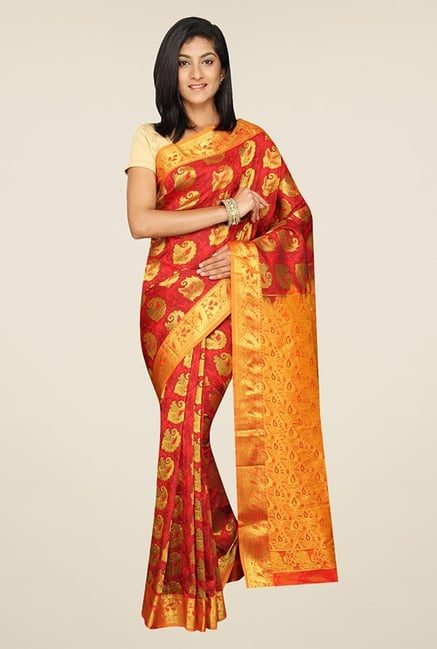 Pavecha's Red Printed Silk Kanjivaram Saree Pavecha's Red Printed Silk Kanjivaram Saree