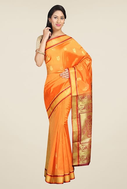 Pavecha's Orange Printed Silk Kanjivaram Saree Pavecha's Orange Printed Silk Kanjivaram Saree