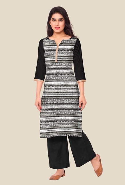 Ahalyaa White & Black Printed Kurta Ahalyaa White & Black Printed Kurta