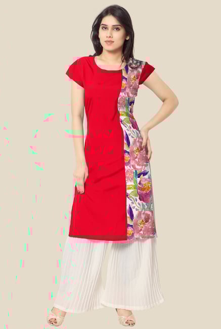 Ahalyaa Red Floral Print Kurta Ahalyaa Red Floral Print Kurta