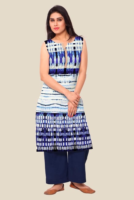Ahalyaa White & Blue Printed Kurta Ahalyaa White & Blue Printed Kurta