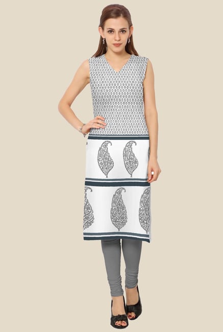 Ahalyaa White & Grey Printed Kurta Ahalyaa White & Grey Printed Kurta