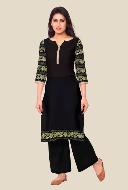 Ahalyaa Black Floral Print Kurta Ahalyaa Black Floral Print Kurta