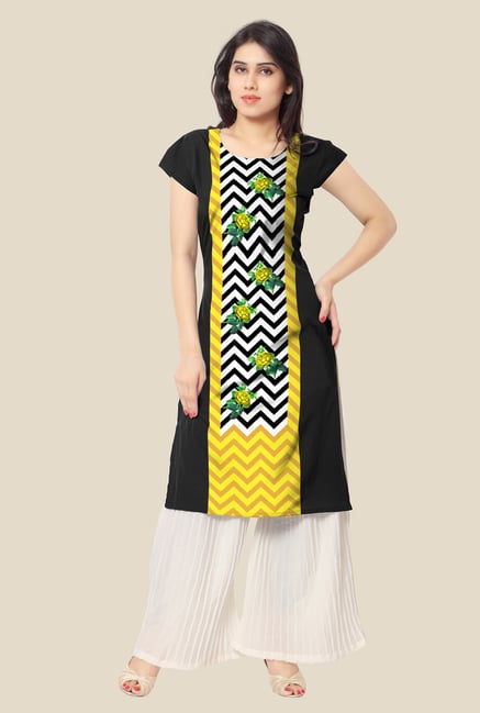 Ahalyaa Black Floral Print Kurta Ahalyaa Black Floral Print Kurta