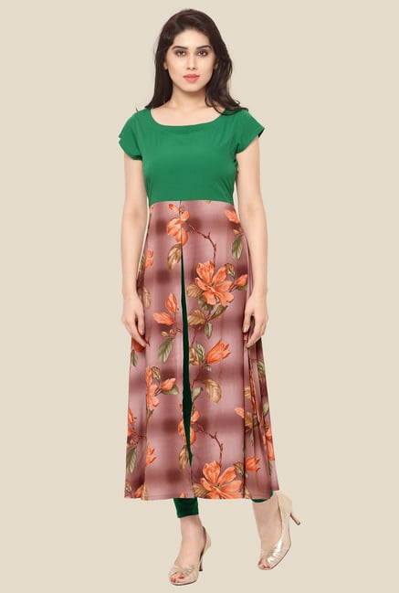Ahalyaa Green & Maroon Floral Print Kurta Ahalyaa Green & Maroon Floral Print Kurta
