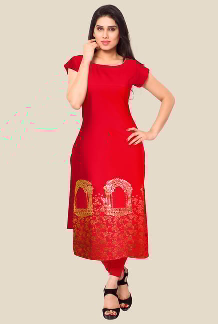 Ahalyaa Red Printed Kurta Ahalyaa Red Printed Kurta