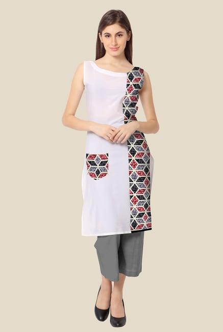 Ahalyaa Grey and White Printed Kurta Ahalyaa Grey and White Printed Kurta