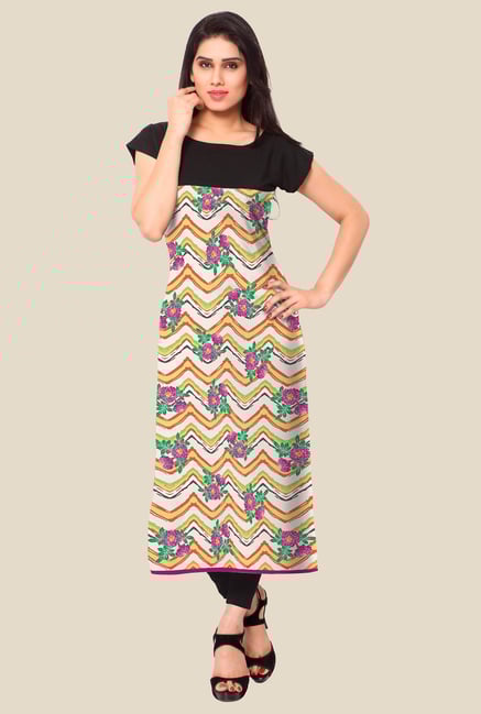 Ahalyaa Beige & Black Floral Print Kurta Ahalyaa Beige & Black Floral Print Kurta