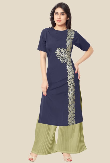 Ahalyaa Navy Floral Print Kurta Ahalyaa Navy Floral Print Kurta