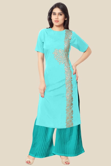 Ahalyaa Turquoise Floral Print Kurta Ahalyaa Turquoise Floral Print Kurta