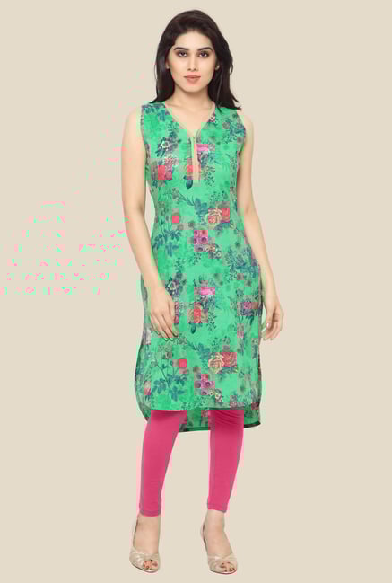 Ahalyaa Green Floral Print Kurta Ahalyaa Green Floral Print Kurta