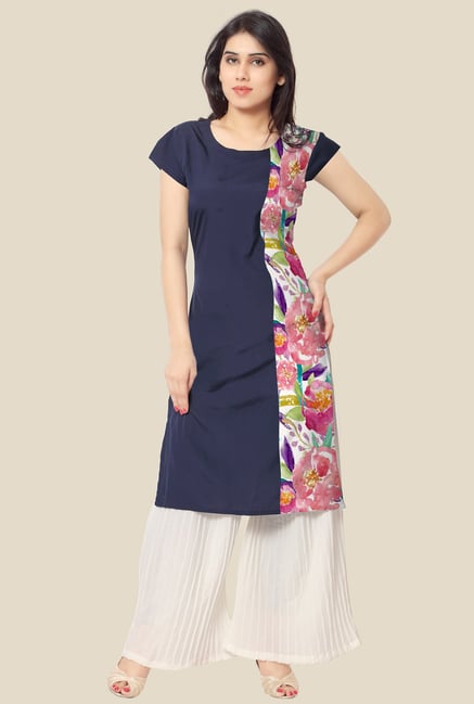 Ahalyaa Navy Floral Print Kurta Ahalyaa Navy Floral Print Kurta