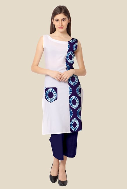 Ahalyaa Navy & White Printed Kurta Ahalyaa Navy & White Printed Kurta