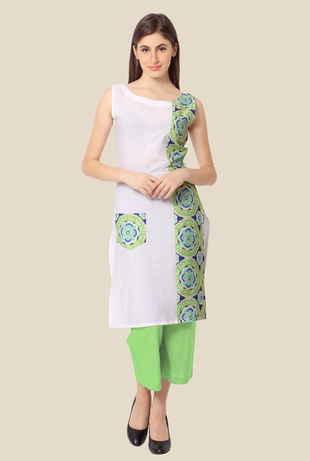 Ahalyaa Green and Off-white Floral Print Kurta Ahalyaa Green and Off-white Floral Print Kurta