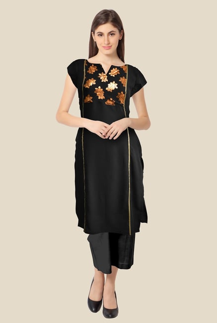 Ahalyaa Black Floral Print Kurta Ahalyaa Black Floral Print Kurta