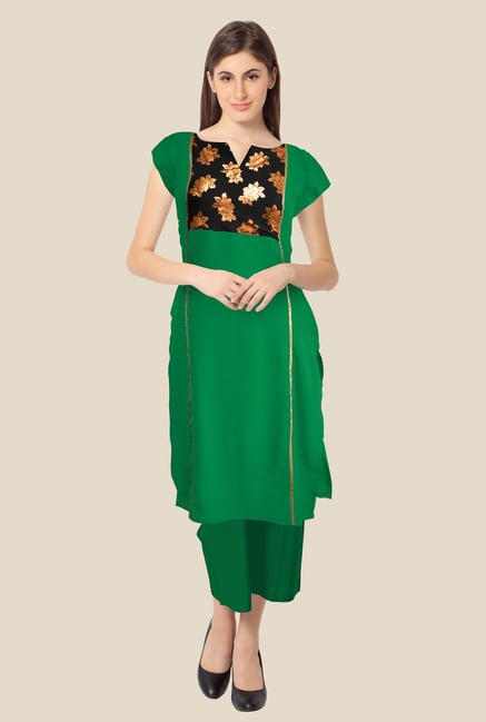 Ahalyaa Green Floral Print Kurta Ahalyaa Green Floral Print Kurta
