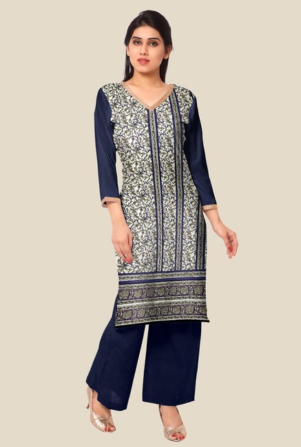 Ahalyaa Navy Floral Print Kurta Ahalyaa Navy Floral Print Kurta