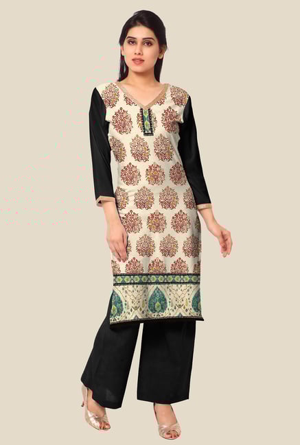 Ahalyaa Black & Beige Floral Print Kurta Ahalyaa Black & Beige Floral Print Kurta