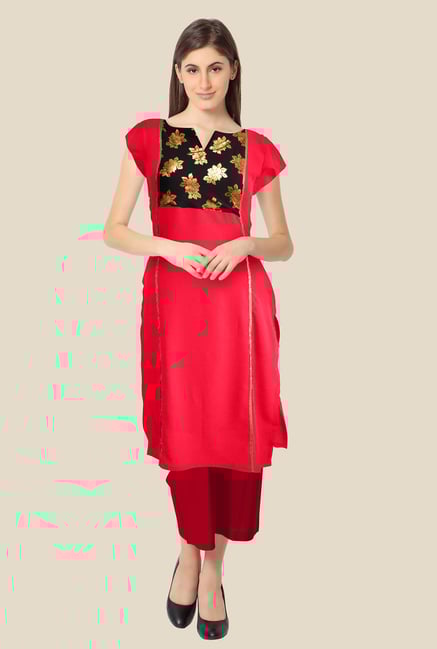 Ahalyaa Coral Floral Print Kurta Ahalyaa Coral Floral Print Kurta