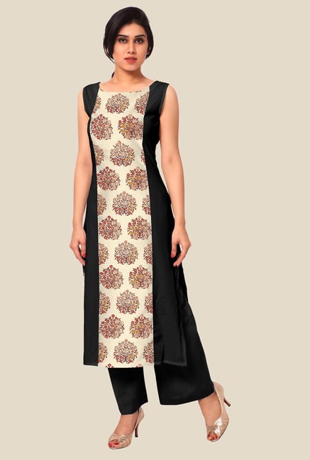 Ahalyaa Black & Beige Floral Print Kurta Ahalyaa Black & Beige Floral Print Kurta