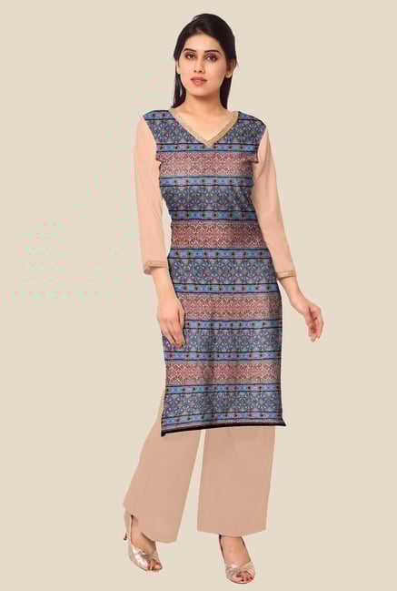 Ahalyaa Peach and Blue Printed Kurta Ahalyaa Peach and Blue Printed Kurta
