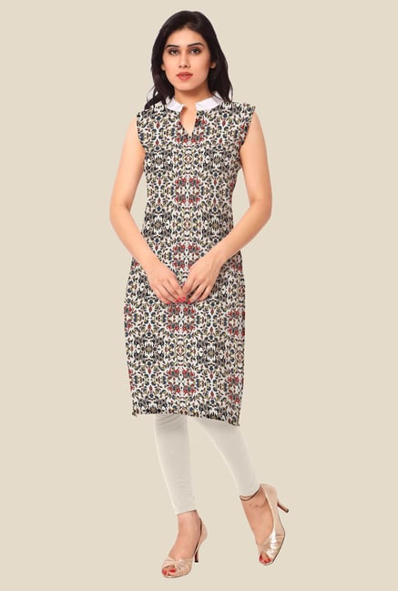 Ahalyaa Beige & White Printed Kurta Ahalyaa Beige & White Printed Kurta