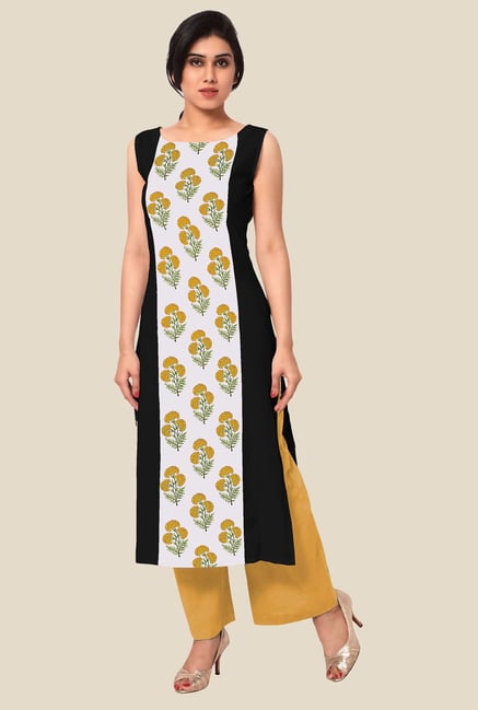 Ahalyaa Black & White Floral Print Kurta Ahalyaa Black & White Floral Print Kurta