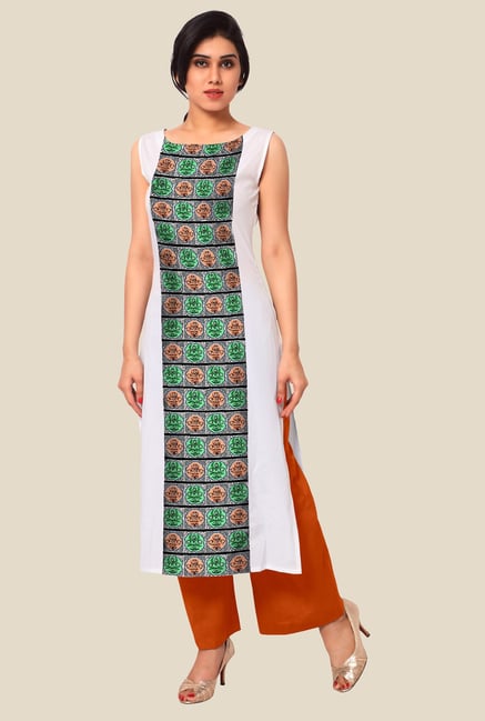 Ahalyaa White & Green Printed Kurta Ahalyaa White & Green Printed Kurta