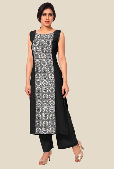 Ahalyaa Black Floral Print Kurta Ahalyaa Black Floral Print Kurta