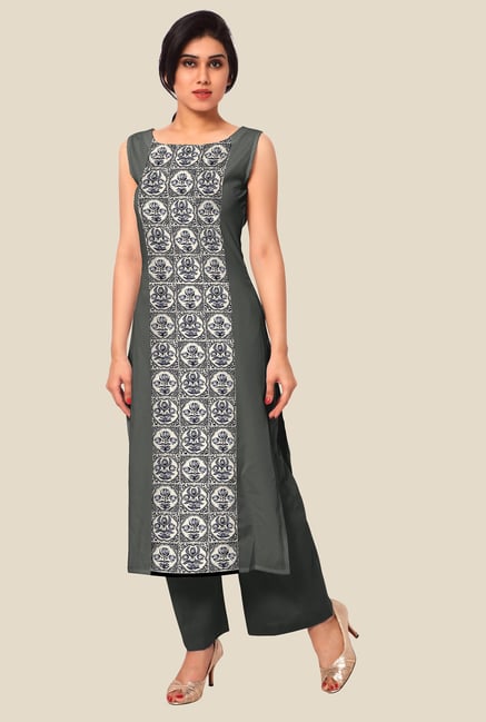 Ahalyaa Grey Floral Print Kurta Ahalyaa Grey Floral Print Kurta