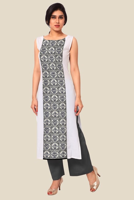 Ahalyaa White Floral Print Kurta Ahalyaa White Floral Print Kurta