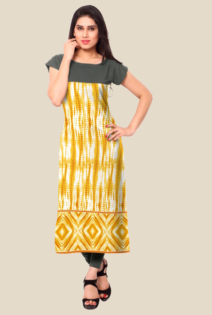 Ahalyaa Yellow & Grey Printed Kurta Ahalyaa Yellow & Grey Printed Kurta