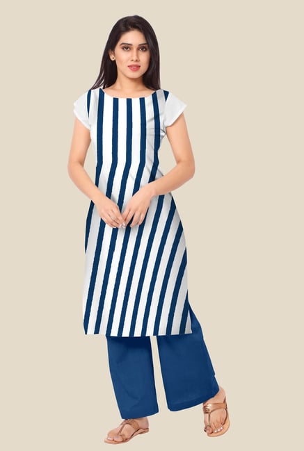 Ahalyaa White & Blue Striped Kurta Ahalyaa White & Blue Striped Kurta