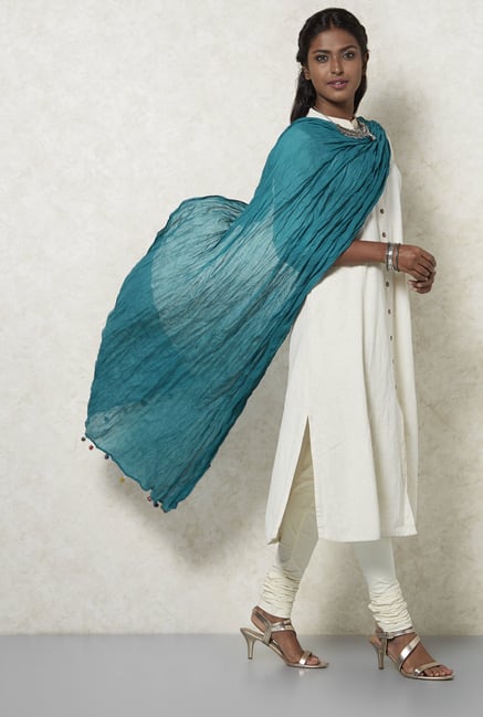 Okhai Teal Pom Pom Dupatta Okhai Teal Pom Pom Dupatta