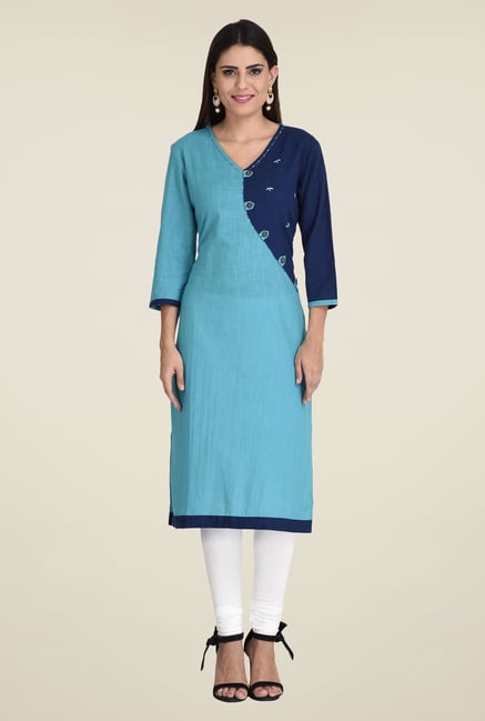 Indi Dori Blue Solid Kurta Indi Dori Blue Solid Kurta