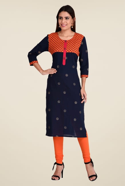 Indi Dori Navy Printed Kurta Indi Dori Navy Printed Kurta